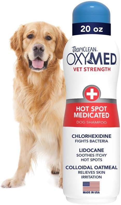 OxyMed Vet Strength Hot Spot Medicated Dog Shampoo, Itchy Skin Relief, Deep Cleaning, Healing Formula with Chlorhexidine, Lidocaine & Oatmeal, 20oz