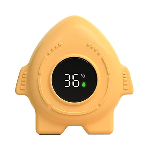 Baby Bath Thermometer, Toddlers Bath Temperature Thermometer Safety Floating Toy, Cartoon Rocket Design, LED Display, IPX9 Waterproof for Kids Newborn Bathroom (Yellow)