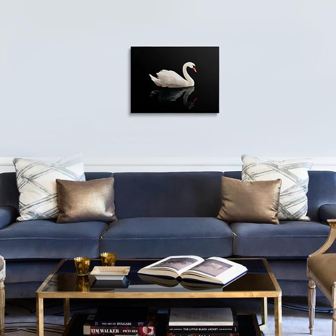 Black and White Swan on Water Canvas Wall Art Framed Print Painting Elegant Bird Wall Decor Artwork Poster Minimalist Modern Serene Nature for Living Room Bedroom Home Office Decor 12x16 Inches