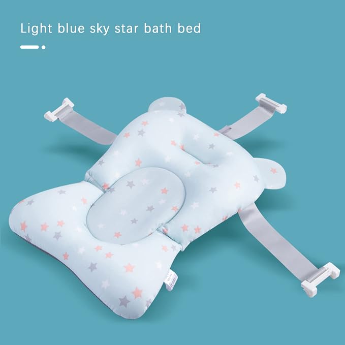 Baby Bath Cushion Pad Newborn Bathtub Mat Infant Bath Supporter Net Baby Bathtub Pillow Non-Slip Floating Bathing Tub Seat (Light Blue Star, 28cm*43cm*26cm)