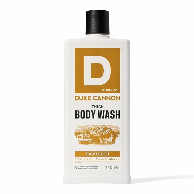 Duke Cannon Supply Co. Mens THICK Body Wash - Free of Sulfate, Paraben, & Phthalates Leaving Skin Soft and Hydrated - High Viscosity Odor Protection - Long Lasting Freshness - Sawtooth (18oz)