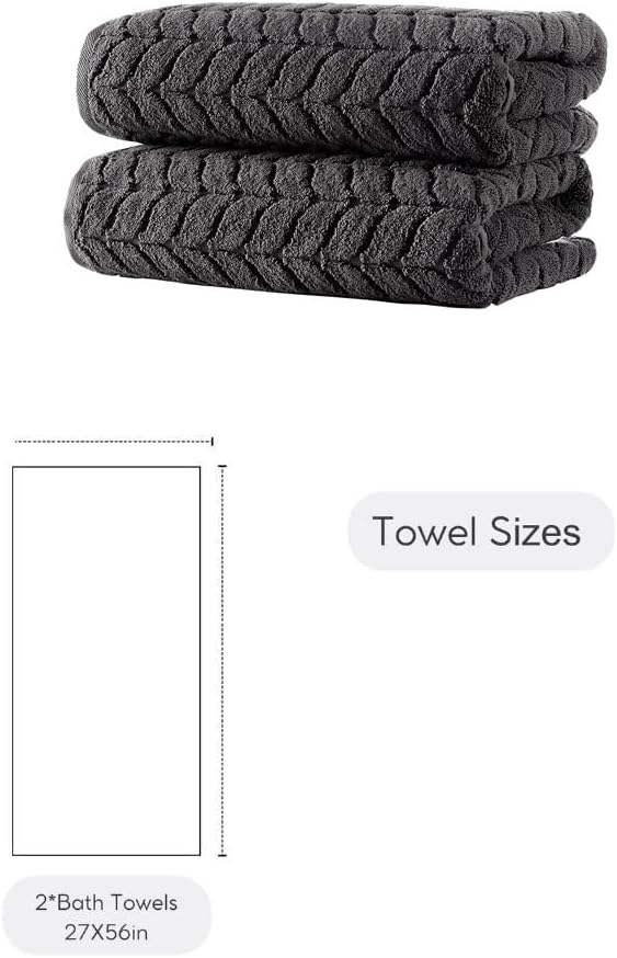 BAGNO MILANO Turkish Cotton Bath Towels, Hand Towels - Soft Plush Jacquard Collection Luxury Towels Set (Charcoal, Bath Towel Set of 2)
