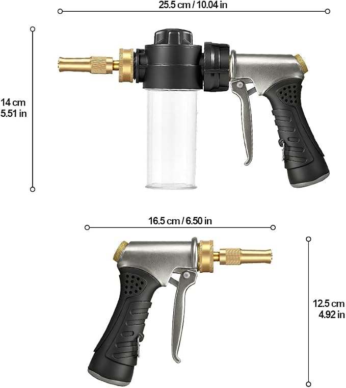 Garden Hose Nozzle with Soap Dispenser, High Pressure Water Nozzle with Adjustable Spray Patterns for Watering Plants, Car Washing, and Pet Showering (Foam Gun A)