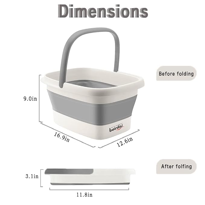 Beinilai Collapsible Foot Bath Kit, Foot Soaking Tub with Handle and Massage Acupoint, Tea Tree Oil Foot Soak with Epsom Salt, and Pedicure Feet File