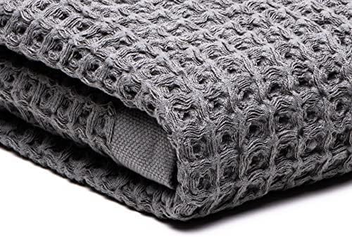 SUTERA - Silverthread Waffle Towel California - Grown Pima Cotton, Quick Drying, Ultra Soft, Lightweight and Absorbent - Waffle Weave Design - Luxury Towel (Bath, Grey) 31"x57"