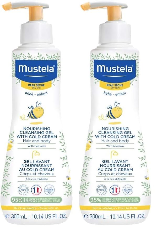 Mustela Baby Nourishing Cleansing Gel – Hair & Body Wash for Dry Skin - with Natural Avocado,Cold Cream & Beeswax - 10.14 fl. oz.,(Pack of 2)