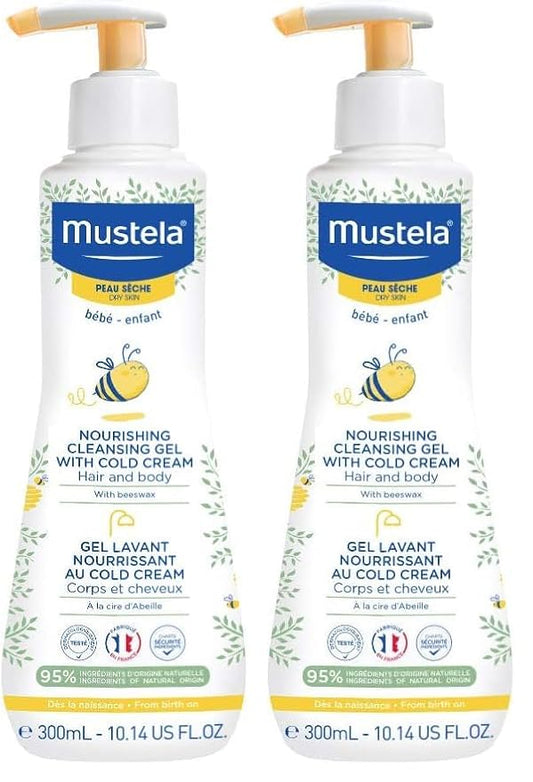 Mustela Baby Nourishing Cleansing Gel – Hair & Body Wash for Dry Skin - with Natural Avocado,Cold Cream & Beeswax - 10.14 fl. oz.,(Pack of 2)