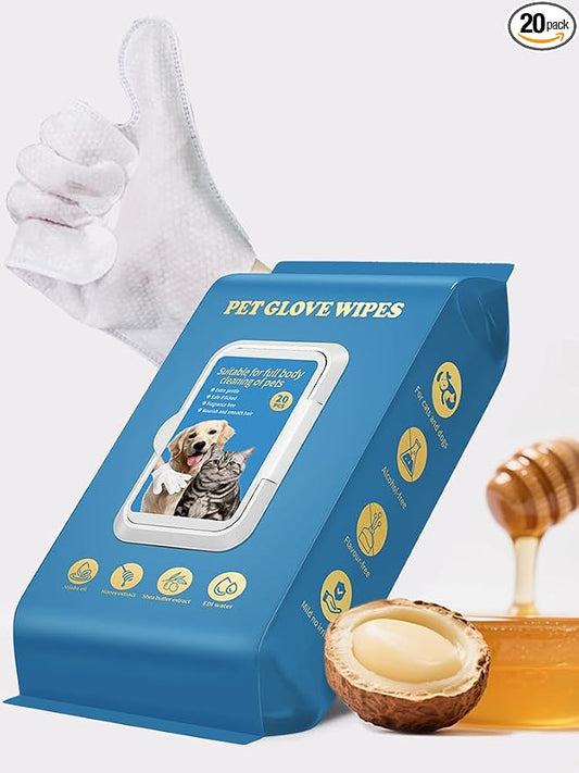 20Pcs Pet Grooming Glove Wipes, Disposable Cleaning Gloves for Dog Bath, Unscented, Deodorant Bath Gloves, No-Rinse, Extra Large, Thickened Wipes for Dog Cat Daily Care, Traveling