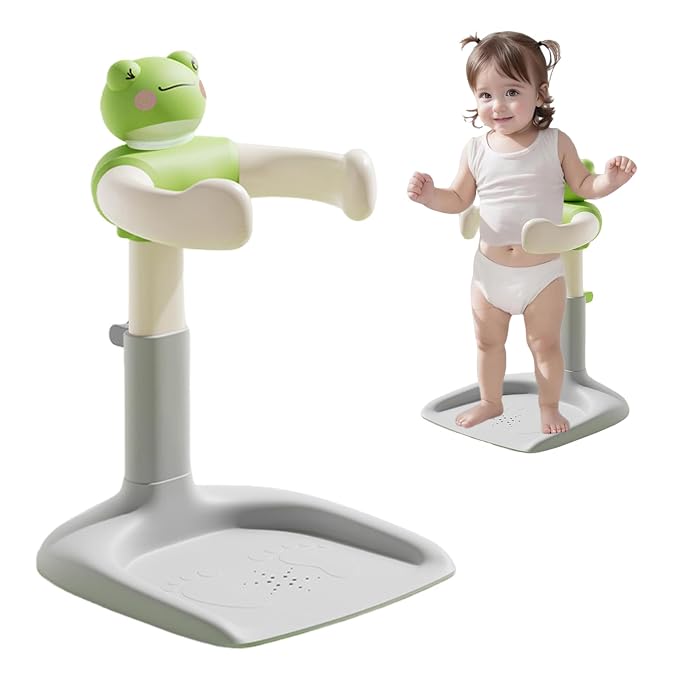 Adjustable Baby Shower Stand, Height (18.5-22.8 Inch) & Width (7.8-13.7 Inch) Adjustable with Anti-Slip Base - Frog Design ABS Bath Rack for Infants 8-24 Months (Supports 40KG) E