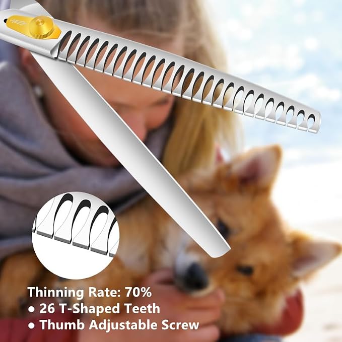 HASHIMOTO Chunkers Dog Grooming Scissors, 26 Teeth, 8.0 inch for Large Dog Grooming, 70% Thinning Rate for Thick Fur Trimming, Light Weight, Balanced