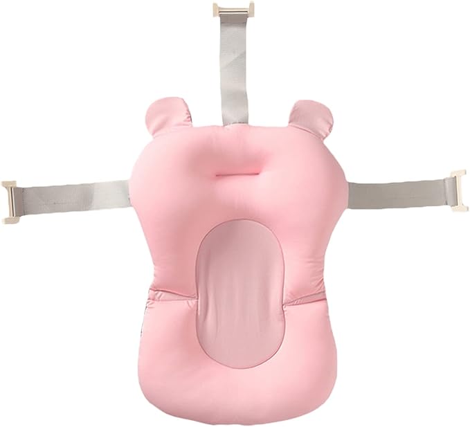 Baby Bath Cushion Pad Newborn Bathtub Mat Infant Bath Supporter Net Baby Bathtub Pillow Non-Slip Floating Bathing Tub Seat (Pink Bear, 28cm*43cm*26cm)