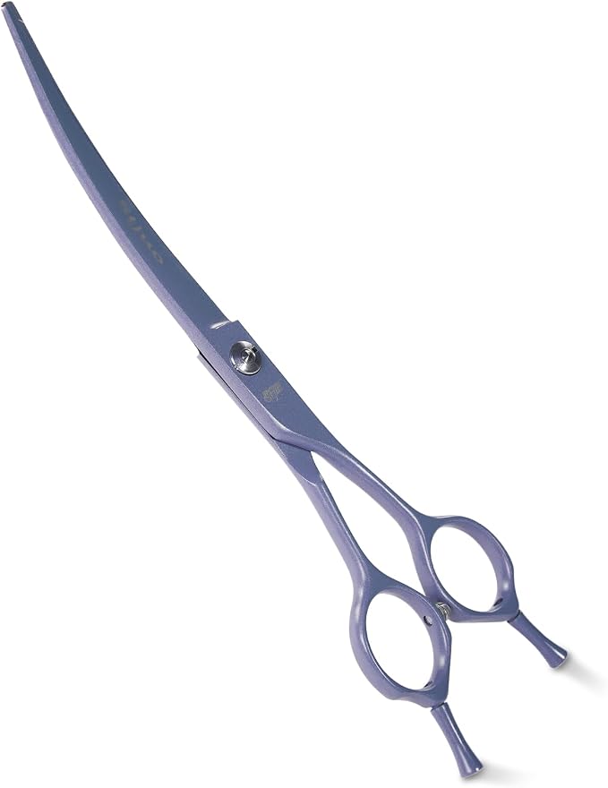 Professional Dog Grooming Scissors: 7" Japanese 440C Steel, Curved Shears with 25-30° Blade for Pet Groomers (Violet)