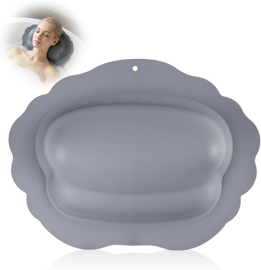 Silicone Bath Pillow for Tub Travel Inflatable Head Neck Support | Easy to Clean, Quick-Drying, No Machine Wash Needed, Non-Slip Suction Cups, Ergonomic, Gifts for Women, Gray