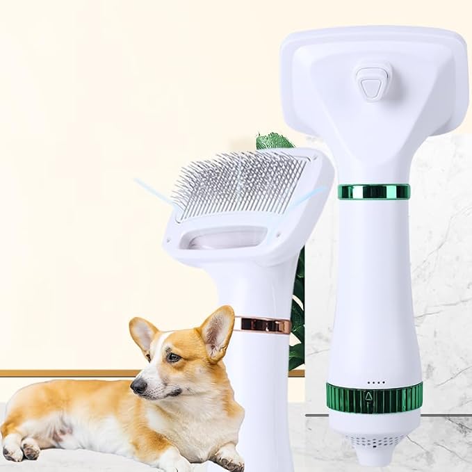 Pet Hair Dryer, 2-in-1 Dog Dryer, 300W Quiet Grooming Hair Dryer, Includes Comb Brush, Adjustable Temperature, Suitable for Small Dogs and Cats