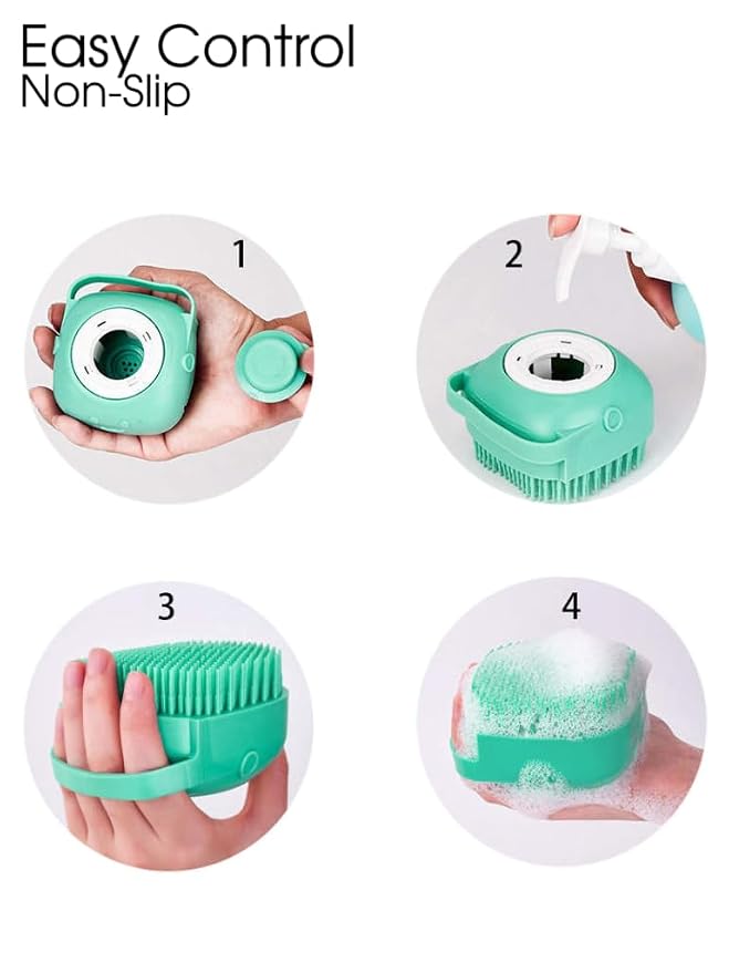 Pet Bath Brush with Shampoo Dispenser, Random Color Sent for Dogs & Cats