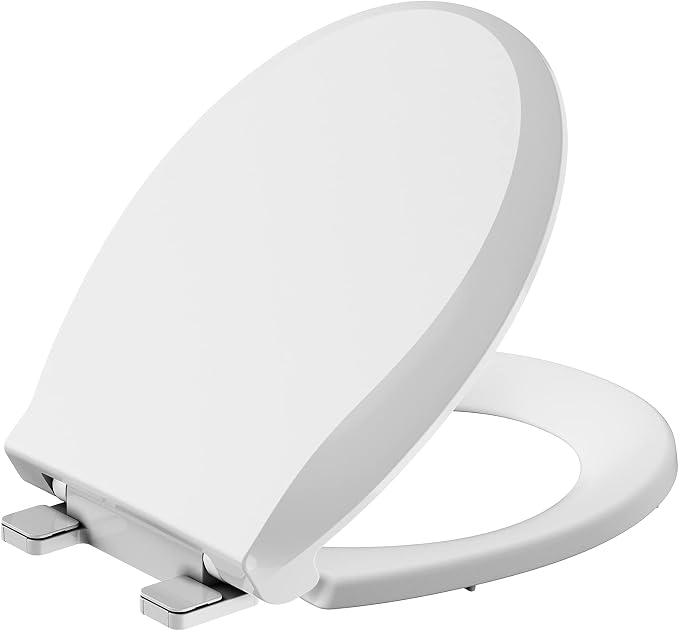 Round Toilet Seat Cover with Soft Close - Easy to Install, White Bathroom Toilet Seat Made of Tough PP Material