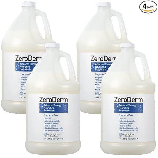 Ginger Lily Farms Botanicals ZeroDerm Advanced Therapy Nourishing Body Wash, 100% Vegan & Cruelty-Free, Fragrance Free, 1 Gallon Refill (Pack of 4)