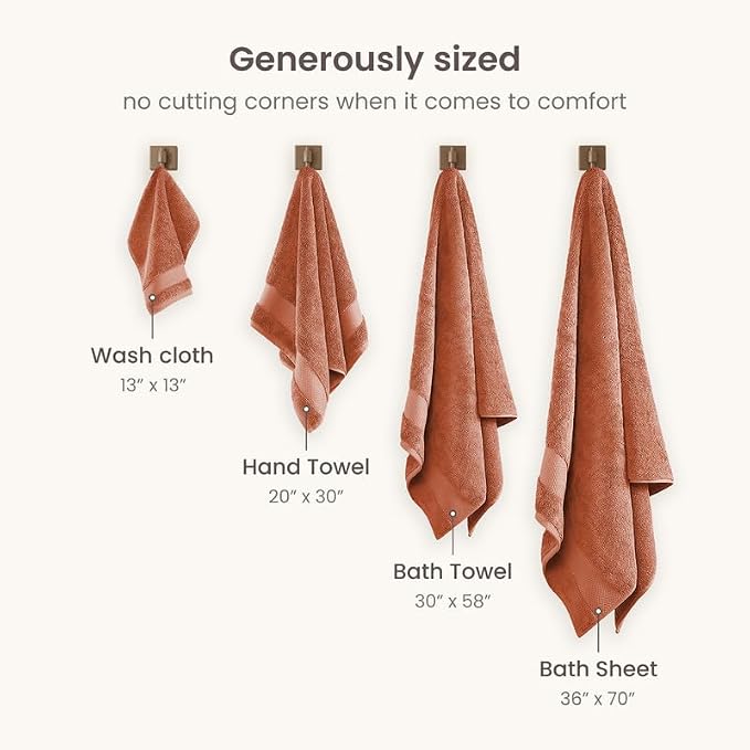 BIOWEAVES 100% Organic Cotton 700 GSM Plush Premium Washcloths 13" x 13" GOTS Certified, Face Towels Perfect for Home & Bathroom - Burnt Orange, Pack of 12
