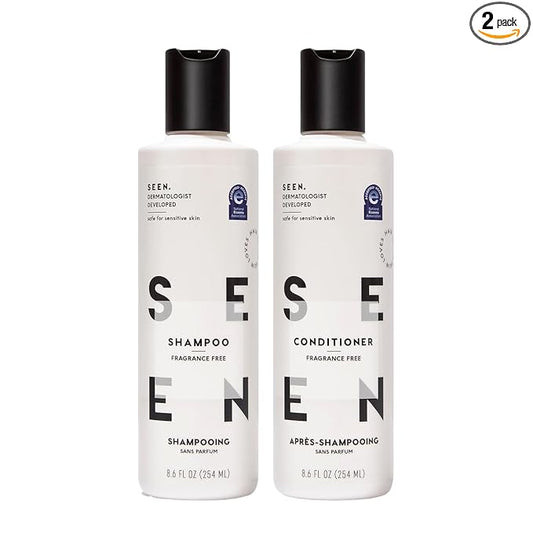 SEEN Shampoo & Conditioner Bundle, Fragrance-Free - Non-Comedogenic Hair Care Set, Dermatologist-Developed, Safe for Sensitive, Eczema & Acne-Prone Skin