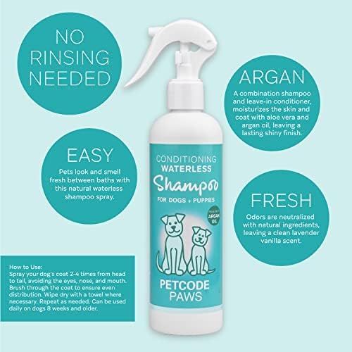 PETCODE PAWS Conditioning & Waterless Shampoo with Argan Oil for Dogs & Cats - Natural Formula with Vitamin-E & Aloe-Vera for No-Rinse Grooming & Dog Cleansing with Lavender Vanilla Cedar Sent - 100ML
