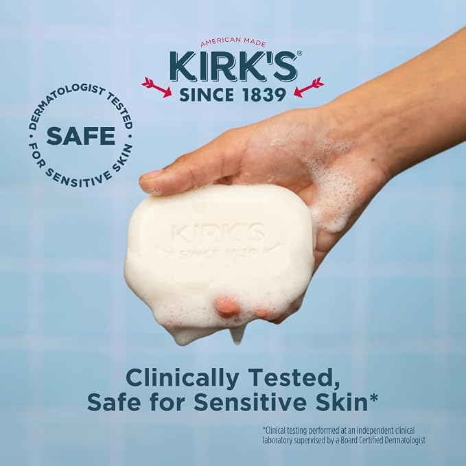 Kirk's Castile Bar Soap, Lavender & Vanilla - Clinically Tested, Safe for Sensitive Skin with Coconut Oil, Vegan and Non-GMO - 4 oz Bars, 6 Pack