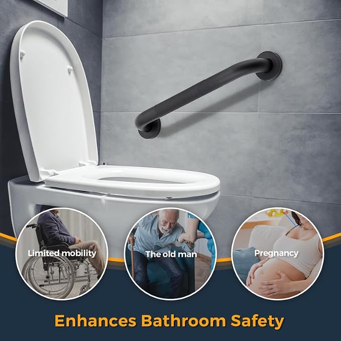Grab Bars for Shower, 1 Pack 20-Inch Anti Slip Shower Handles for Elderly, Safety Shower Grab Bar, Stainless Steel Handicap Grab Bars for Bathroom (Black 1" Diameter)