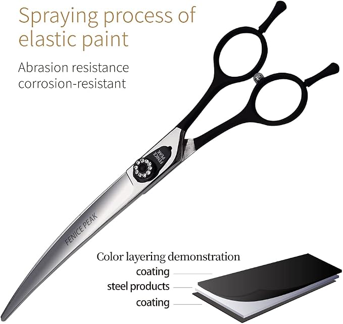 Dog Grooming Curved Scissors for Pets, Japan 440C Stainless Steel, Sharp Blade, Suitable for Beauticians (7.0 Inch)