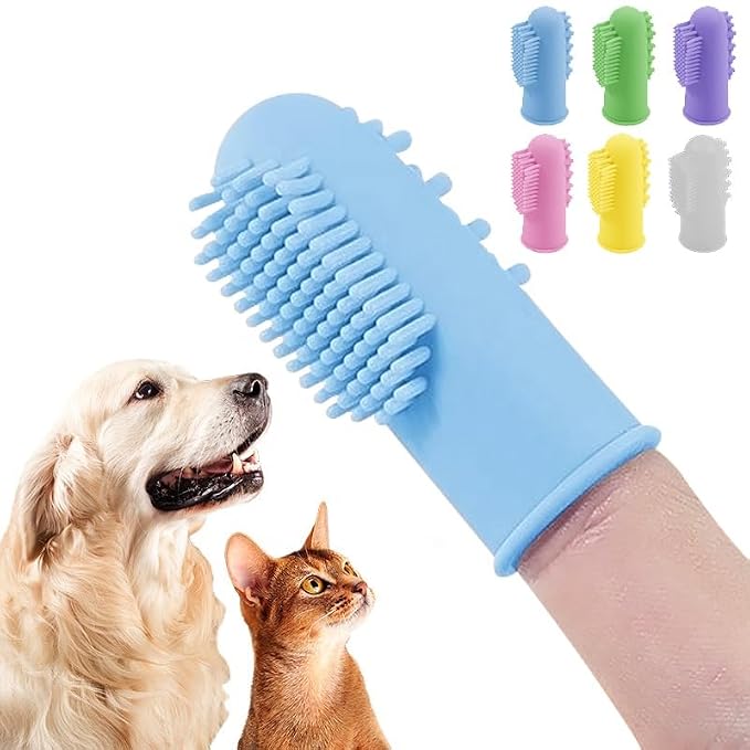 Dog Bath Brush with Shampoo Dispenser - Silicone Dog Shampoo Brush Scrubber for Bathing, Shedding & Massage for Dogs & Cats and 6 Finger Toothbrush For Dogs