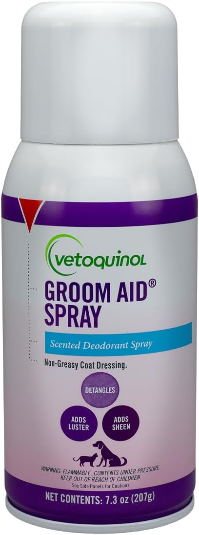 Vetoquinol Groom Aid Spray - Non-Greasy Grooming Spray for Cats & Dogs - Supports Silky Coat & Tangle-Free Fur - Quick Absorbing Fur Conditioner - Fresh Scent - 7.3 oz