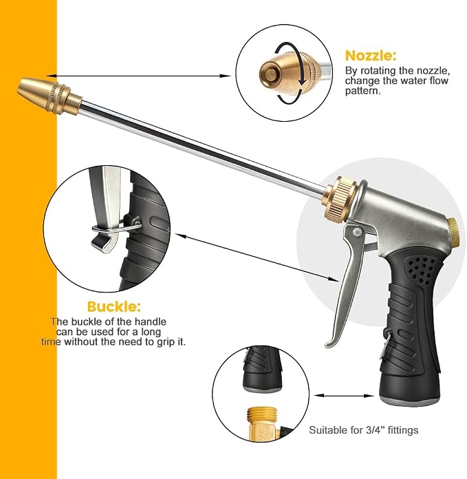 Garden Hose Nozzle with Soap Dispenser, High Pressure Water Nozzle with Adjustable Spray Patterns for Watering Plants, Car Washing, and Pet Showering (Foam Gun B)