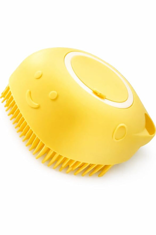 Pet Bath Brush for Dogs & Cats, Soft Silicone Shampoo Brush with Dispenser, Gentle Grooming & Massage Tool, Choose Your Color (Yellow)