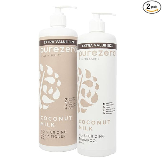 Purezero 20 Oz Value Pack Coconut Milk Shampoo & Conditioner Set, Bulk Pack, Intense Hydration & Increase Shine, Fight Dandruff & Frizz, Zero Sulfates, Parabens, Dyes,100% Vegan & Cruelty-Free