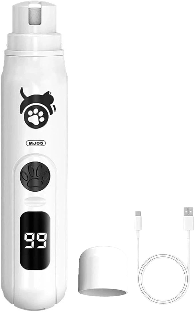Dog Nail Grinder Quiet Electric Pet Nail Trimmer with Diamond Bit, 3 Speeds & LCD Display, USB Rechargeable Low Noise Professional Nail File for Small Medium Large Dogs & Cats Safe Grooming Tool