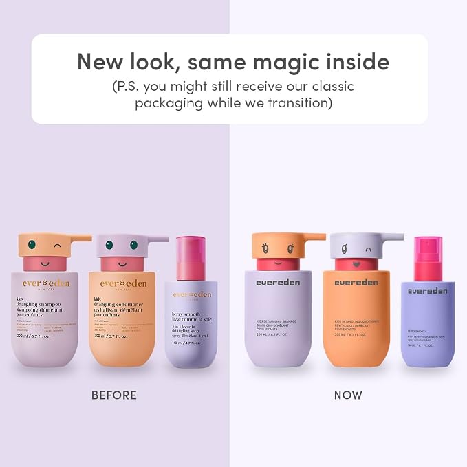 Evereden Kids Shampoo, Conditioner & Detangling Spray Set | Dermatologist-Tested, Plant Protein Peptides & Argan Oil | Gentle, No Silicones, Sulfate & Paraben-Free | Vegan Haircare + Brush, Ages 3+