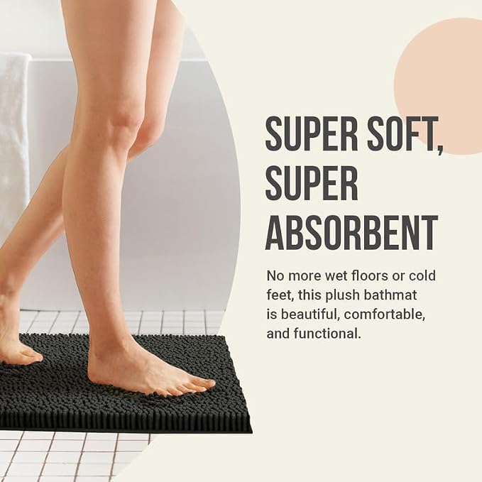 Small Chenille Bath Mats 22"x14", Plush Absorbent Bath Mats Quick Dry, Soft & Machine Washable, Non Slip Carpet for Bathroom, Thick Bathroom Rugs, Shower Restroom Rug Mat, Alfombras De Bano, Bathrugs