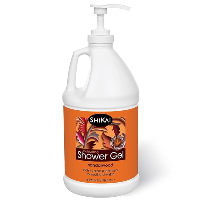 ShiKai Daily Moisturizing Shower Gel (Sandalwood, 64 oz) | Gentle Soap-Free Body Wash for Dry and Sensitive Skin | With Aloe Vera & Oatmeal