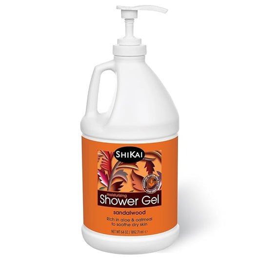 ShiKai Daily Moisturizing Shower Gel (Sandalwood, 64 oz) | Gentle Soap-Free Body Wash for Dry and Sensitive Skin | With Aloe Vera & Oatmeal