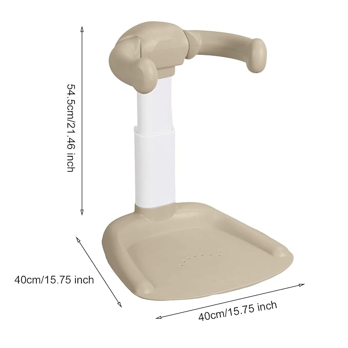 Foldable Design Baby Shower Stand with Armrest High Stability Adjustable Height Baby Shower Standing Support, Collapsible Kids Showering Rack with Head Holder Khaki