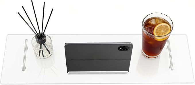 Acrylic Bathtub Tray with Handles, 31.5" Long Clear Bath Tray Table Holds Tablet and Wine Glass, Heavy Duty Bathroom Accessory for Home or Hotel, Easy Assembly (80cm/31.5in)