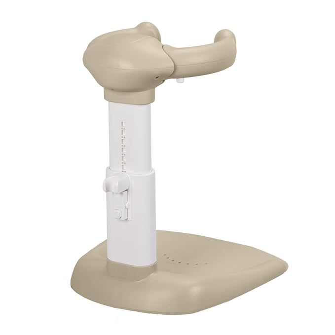Foldable Design Baby Shower Stand with Armrest High Stability Adjustable Height Baby Shower Standing Support, Collapsible Kids Showering Rack with Head Holder Khaki