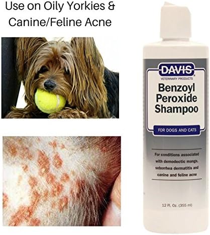 Davis Benzoyl Peroxide Medicated Dog & Cat Shampoo, 12 oz. – Dermatitis and Demodectic Mange, White (DM150 12)