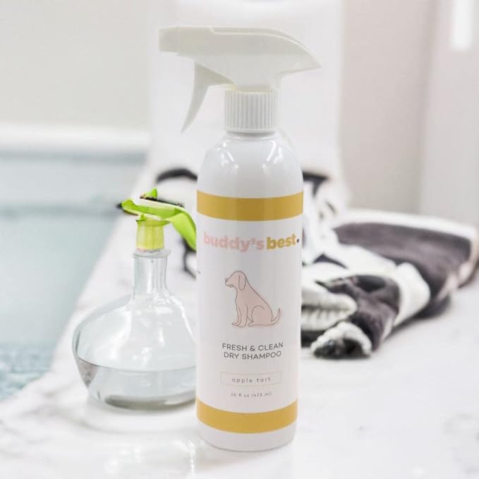 Buddy's Best Fresh & Clean Dry Shampoo for Dogs, 16 fl oz Bottle Waterless Dog Shampoo for Dog and Puppy Grooming (Apple Tart)