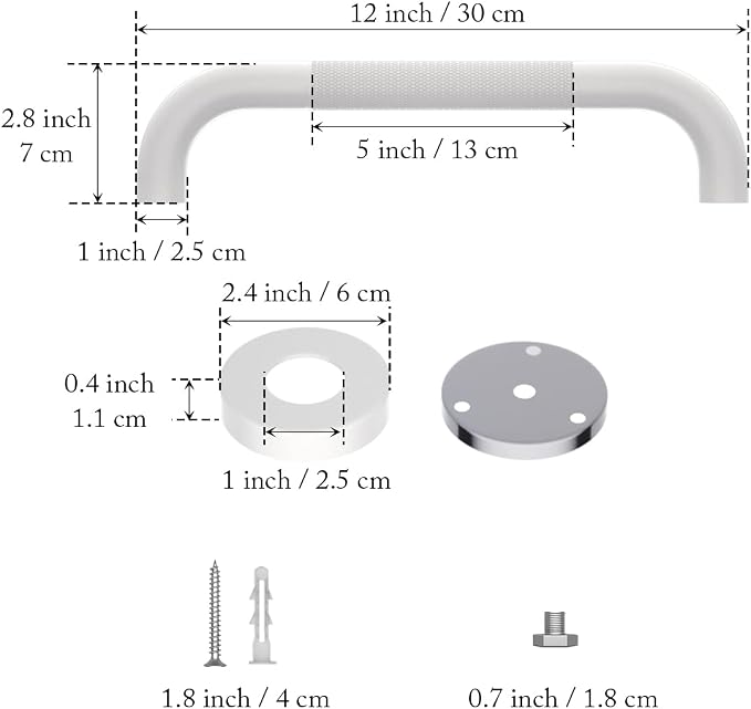 12 Inch Anti Slip Shower Grab Bar Oil Rubbed White, Munzong Bathroom Grab Bar, Knurled Bathroom Balance Bar,Safety Hand Rail Support Handicap Elderly Injury Senior Assist Bath Handle