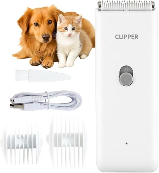 Handy Pet Hair Trimmers Recommended By The Vet,Super Quiet Long Lasting Powerful Dog Clippers(Waterproof USB Rechargeable Grooming Shavers for Dogs and Cats with Matted Coats) White