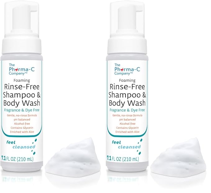 The Pharma-C Company Foaming Rinse Free Shampoo & Body Wash [2 pack] - Waterless - Hospital Tested Gentle No-Rinse Formula Leaves Hair & Body Fresh & Clean (Fragrance & Dye Free)
