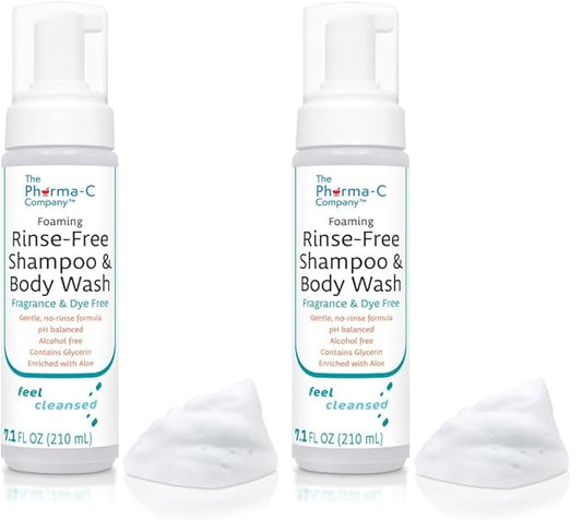 The Pharma-C Company Foaming Rinse Free Shampoo & Body Wash [2 pack] - Waterless - Hospital Tested Gentle No-Rinse Formula Leaves Hair & Body Fresh & Clean (Fragrance & Dye Free)