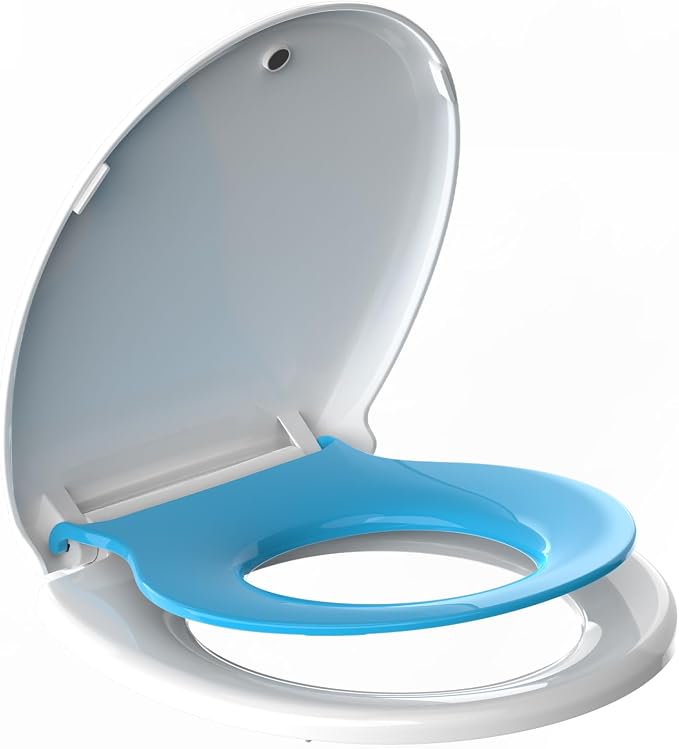 Potty Training Seat for Adults & Kids , 2-in-1 Round Toilet Seat with Toddler Seat, Soft Close Lid & Easy Install , 16.5inch,PP Safe Material,Blue