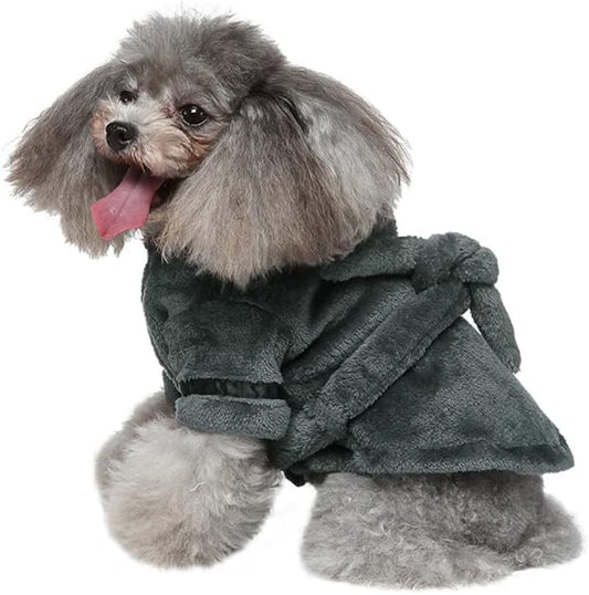 Dog Bathrobe Thicken Pet Drying Coat Super Absorbent Puppy Bathrobe Towel Hooded Towel Robe for Small Dog Cat