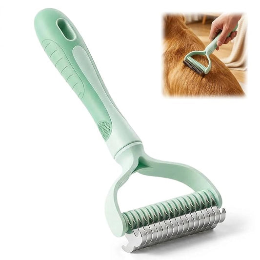 Double-Sided Pet Grooming Brush, Undercoat Rake Deshedding Brush for Dogs and Cats,Extra Wide 17 Teeth Dog Detangler Comb,Pet Pro Grooming Tool For Long hair & Thick Coats (green)