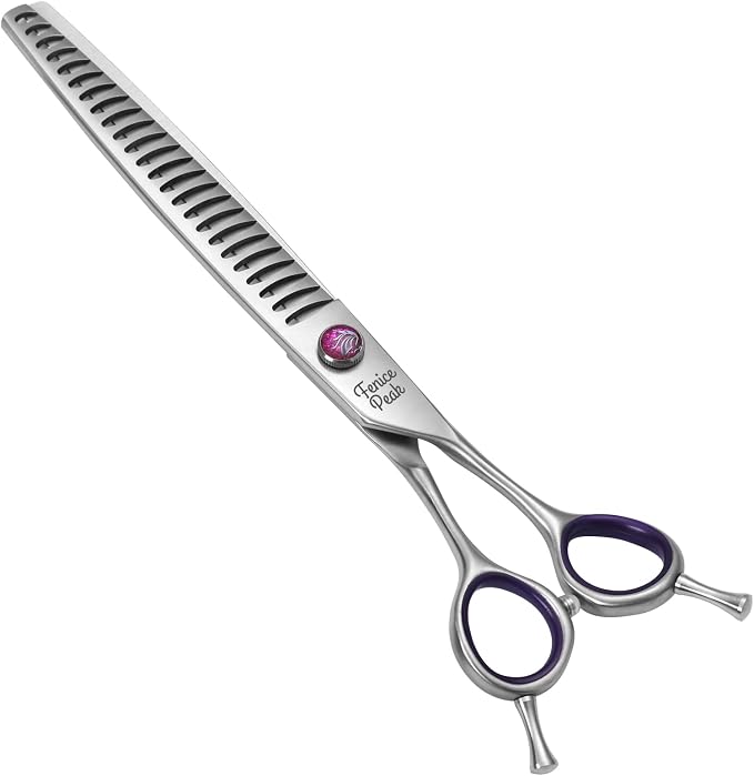 8'' Chunker Dog Grooming Scissors with Decorative Screw Professional 440C Stainless Steel Metallic Pet Thinning Shears with Offset Handle Durable and Sharp